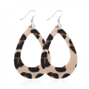 WENZHE Fashion trend wool face leopard imitation leather earrings animal skin drop hollow leather earrings
