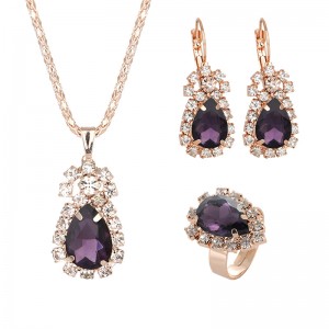 European and American Bridal Jewelry Set Fashion Luxury Crystal Gemstone Ring Necklace Earrings Set Women’s Jewelry