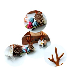 Fashion Design Handmade Antler Hairclips Christmas Pine Cones Hairclip For Children
