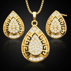 New fashion women’s copper plated 18K gold drop shape hollow Dubai necklace earrings two-piece jewelry set