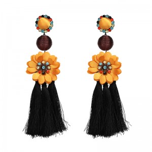 Fashion China Wholesale Ladies Jewelry Crystal Flower Cotton Tassel Earring Designs Earrings for Women