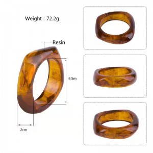 WENZHE Elegant Unique Lady Irregular Multicolor Amber Ivory White Resin Bangle Bracelet