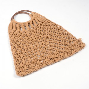 WENZHE Ladies Tote Bag Handmade Hollow Out Straw Bag Cotton Summer Beach Bag