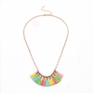 New Designs Custom Boho Tassel Necklaces Colorful Thread Tassel Long Beads Chain Women Necklace