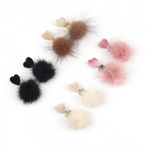 New Arrival Winter Fashion Heart Big Fluffy Pom Pom Fur Ball Dangle Earrings