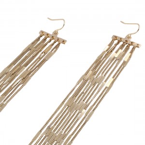European and American Style 18K Gold Metal Chain Long Tassel Hanging Drop Earring