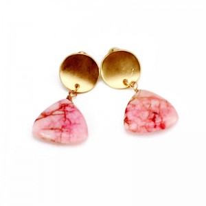 WENZHE Triangle pink natural stone drop stud earrings