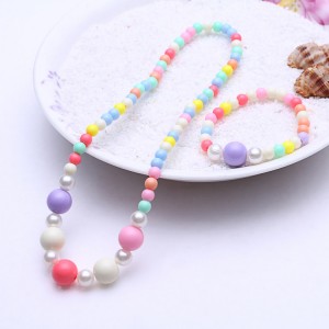 New kids jewelry set Colored Small Pearl Necklaces Bracelets Set Baby Resin Jewelry wholesale