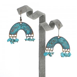 Wholesale Personality Metal Distressed Stud Earrings Geometric Semicircular Arch Turquoise Vintage Earrings