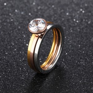 New Arrival Bridal Ring Sets For Women 3 Colors Stainless Steel Zircon Ring Set