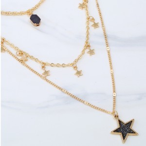 Wholesale Pentagram Sequins Pendant Necklace Women Gold Plated Chain Multilayer Star Women Boho Necklace Jewelry