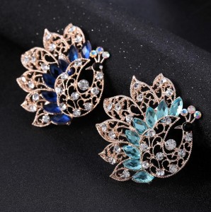 Gold Plated Animal Jewelry Peacock Crystal Rhinestone Brooch Costume Jewelry