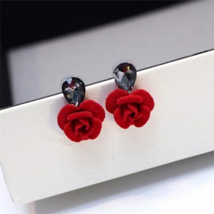 Simple temperament crystal earrings personalized plush rose earrings female manufacturer