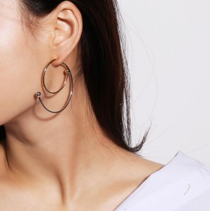 Ladies earrings designs silver tone geometric hoop metal earrings