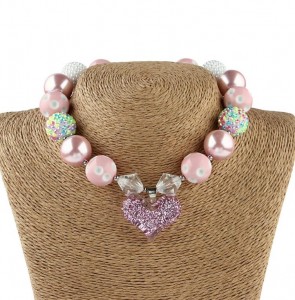 Unique gift ideas bubble bead chunky necklace set kids heart charm fashion jewelry sets