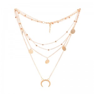 WENZHE Fancy Design Sexy Thin Chain Short Neck Choker Gold Plated Multilayer Boho Style Gold Crescent Necklace