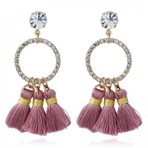 Wholesale New Style Women Earring Crystal Rhinestone Circle Thread Tassel Drop Earrings