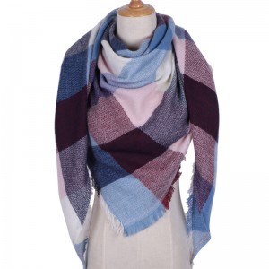 WENZHE Winter Triangle Scarf For Women Shawl Cashmere Plaid Scarves Blanket