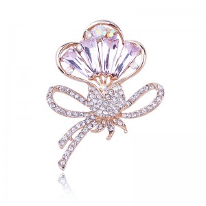 WENZHE new design pink color crystal bow brooches for ladies