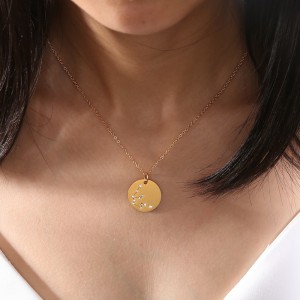 WENZHE Hot Selling Fashion Jewelry 12 Constellation Necklace Gold Stainless Steel Pendant Necklace