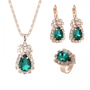 European and American Bridal Jewelry Set Fashion Luxury Crystal Gemstone Ring Necklace Earrings Set Women’s Jewelry