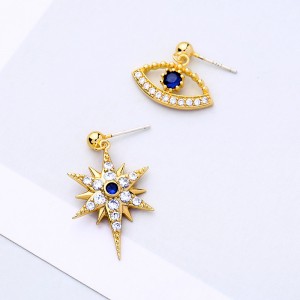 Unique Dangle CZ Star Earrings Asymmetric Stud Earrings Korean Fashion Simple Devil Eye Earrings