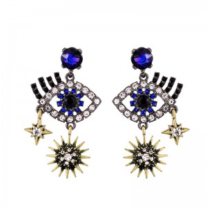 Personality fashion hipster earrings retro diamond devil eye earrings CZ eye gold star stud earring