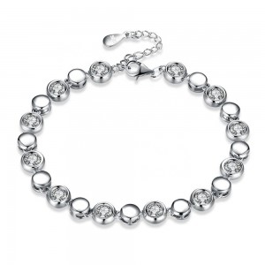 CZ Stone Beads 925 Sterling Silver Delicate Link Bracelet Jewelry