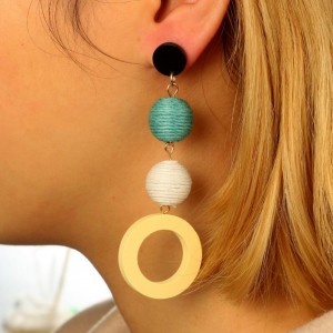 Top Selling Fashion Thread Ball Round Circle Pendant Handmade Boho Earrings