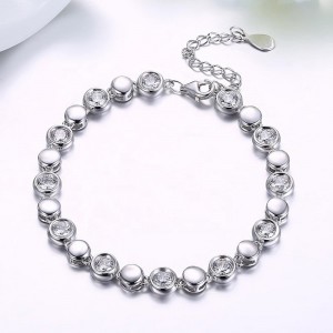 CZ Stone Beads 925 Sterling Silver Delicate Link Bracelet Jewelry