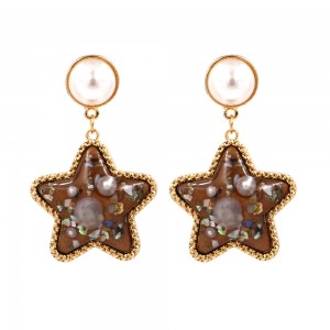 European and American New Design Star Shaped Pearl Shell Resin Drop Beach Style Earrings