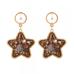 European and American New Design Star Shaped Pearl Shell Resin Drop Beach Style Earrings