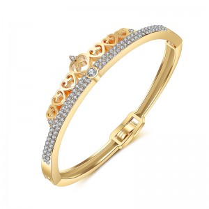 Latest Designs Gold Plated Crystal Rhinestone Heart Crown Bangle Bracelet For Women