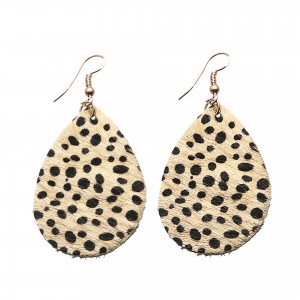 New Fashion Leopard Leather Teardrop Earrings Wholesale