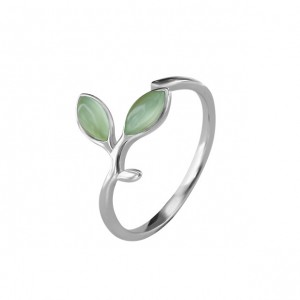 WENZHE Wholesale S925 Silver Hope Green Tree Leaves Open Finger Ring