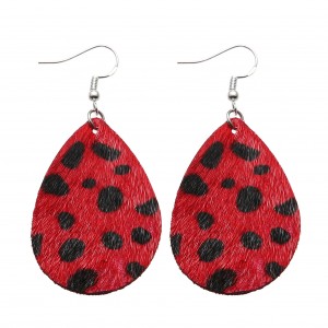 New Fashion Leopard Leather Teardrop Earrings Wholesale