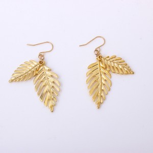 New Trendy Creative Gold Double Layered Leaves Alloy Drop Earring For Women