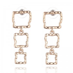 WENZHE Copper metal texture small pit pattern hollow geometric square earrings