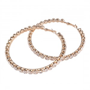 New Trendy Gold Plated Circle Large Rhinestone Hoop Earrings For Women