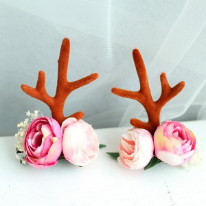 Fashion Design Handmade Antler Hairclips Christmas Flower Hairclip For Children