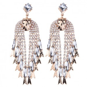 Full crystal long metal chain tassel earrings elegant bride wedding gift