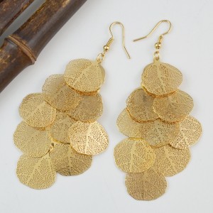 Fashion Statement Jewelry Gold Hollow Multi Layer Leaf Chandelier Earrings for Women