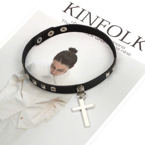Explosive jewelry Punk cross leather collar Exaggerated choker necklace European and American collar