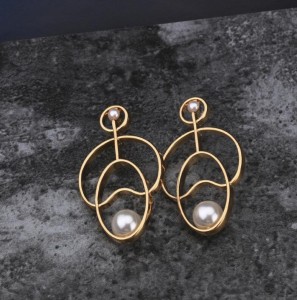 Lady accessory newest alibaba hot selling noble pearl geometry earring 24k gold earring