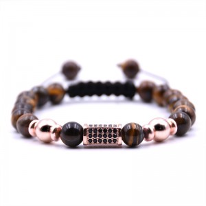 New Arrival Adjustable Tiger Eye Stone Beads Mixed Rose Gold Crystal Bead Bracelet