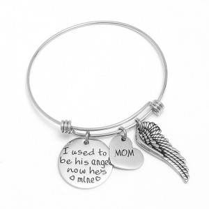 Best gift for dad mom Angel Wing Stainless Steel Lettering Adjustable Chain Bracelets