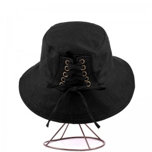 WENZHE Simple Style Canvas Shoelace Bucket Hat For Women