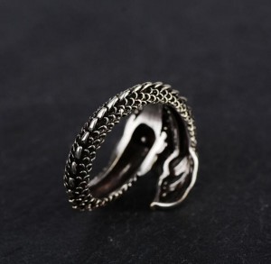 Fashion jewelry men ancient punk style dragon thai silver ring