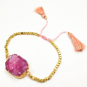 Fashion Handmade Adjustable Druzy Agate Gold Beads Tassel Bracelet