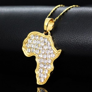 Most popular products full crystal Africa map pendant necklace golden hip hop jewelry